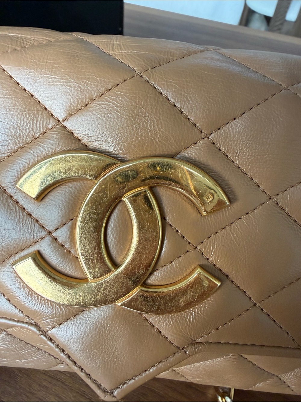 Vintage Chanel Caramel Lambskin Quilted Flap Bag Large CC Gold Hardware - Picture 3 of 9